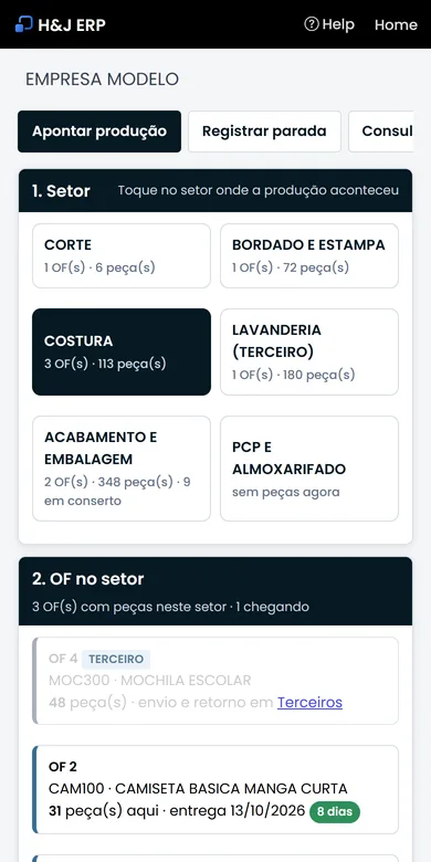 Apontamento da produção pelo celular no H&J ERP